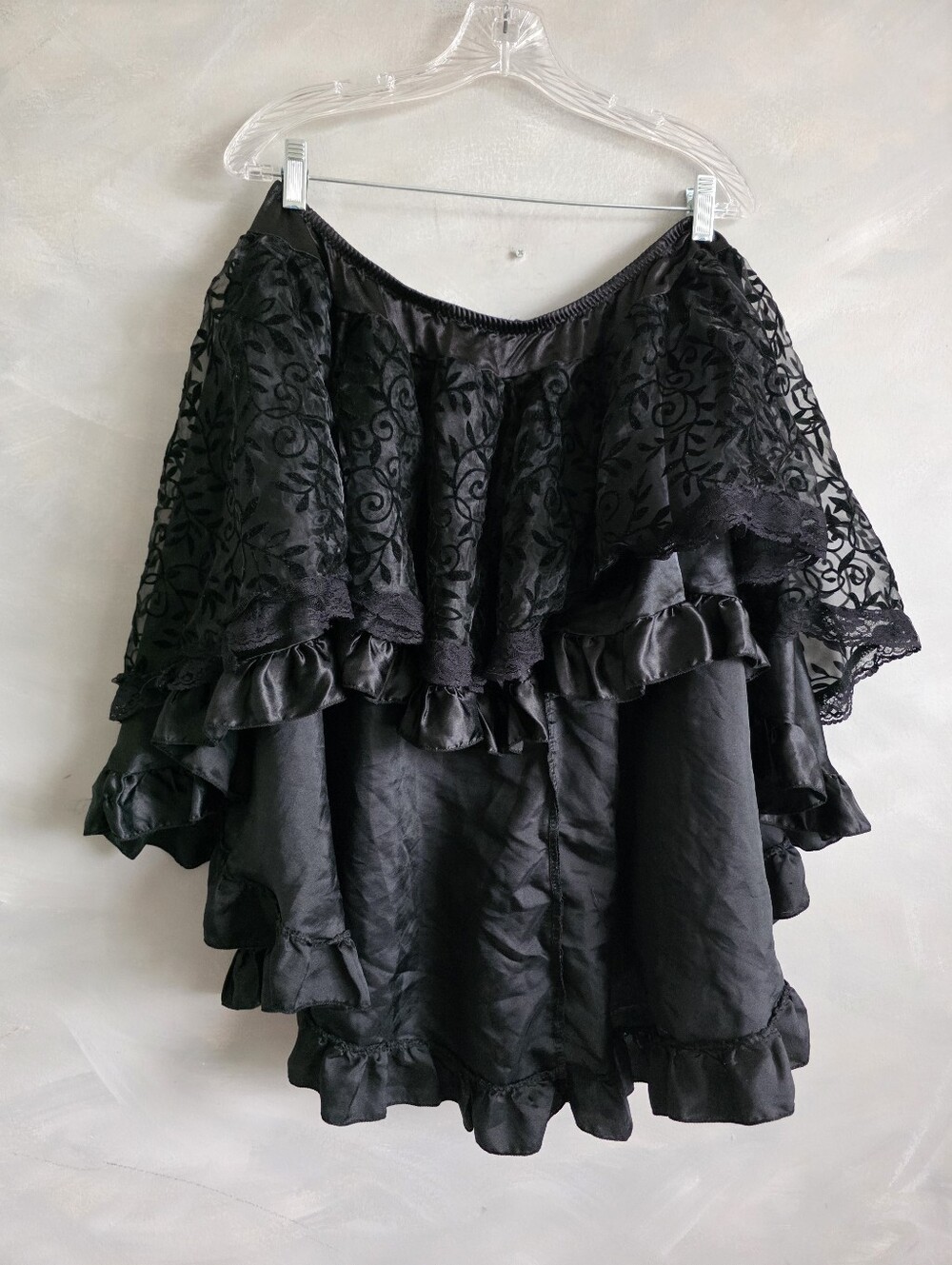 Hi Low Steampunk Skirt Women Fluffy Lace Ruffle Victorian Black